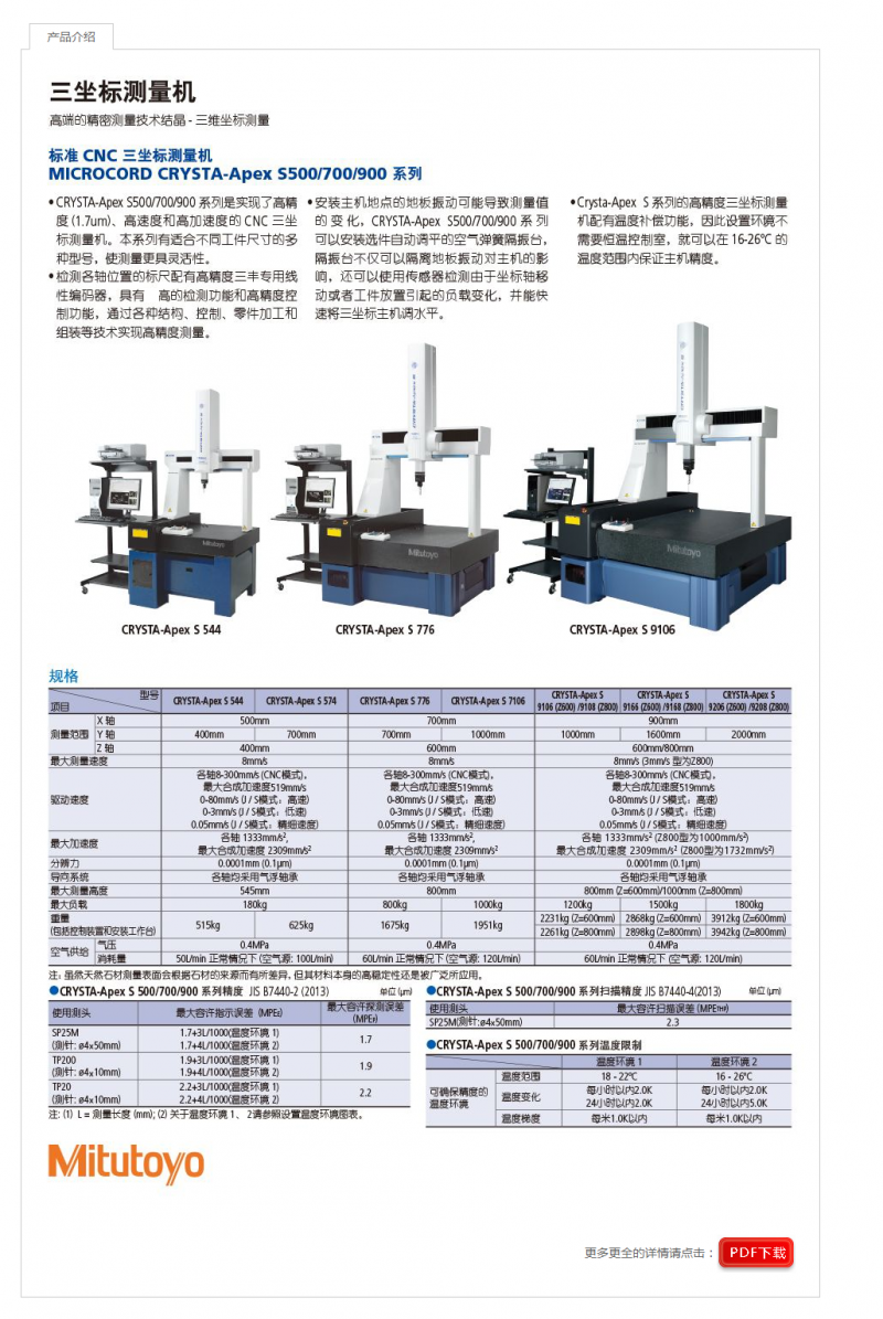 CRYSTA-Apex S900标准CNC三坐标测量机 - 三坐标测量机 - 量仪信息 - 三丰Mi
